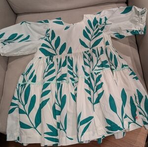 Pink Chicken Teal Leaf Print Dress